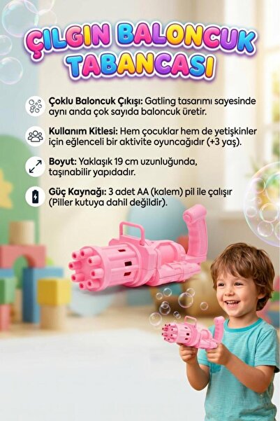 Tıfıl Toys 3 Parça Pilli 8 Delikli 19cm Köpük Makinası ve 2x10ml Baloncuk Sıv...
