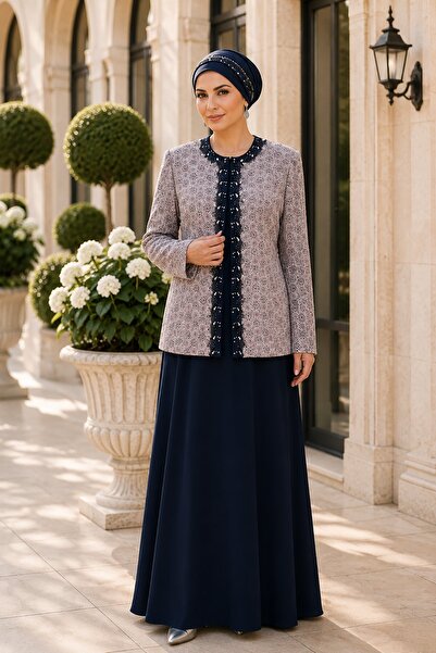 Rain and River Plus size lace jacket hijab evening dress set
