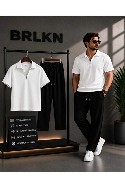 BRLKN طقم بدلة رياضية عثمانية بسحاب نصف مفتوح