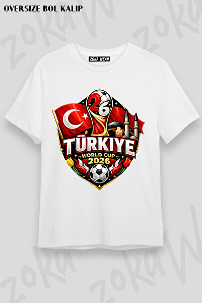 ZOKAWEAR تي شيرت مطبوع عليه كأس العالم للجنسين بتصميم فضفاض لكأس العالم في تر...