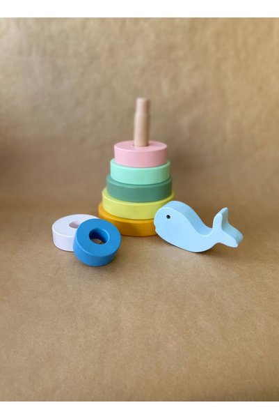 tiny wood برج حلقات السمك الخشبي بألوان الباستيل - لعبة تعليمية من مونتيسوري