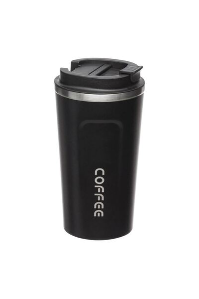 OEM Pahar termos din oțel inoxidabil negru cu capac, 500 ml, reutilizabil pen...