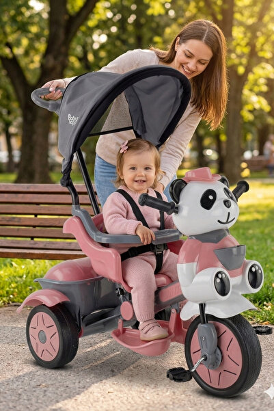 Bebeck 127 Little Panda İtmeli Üç Tekerlekli Bisiklet Ebeveyn Kontrollü Metal...