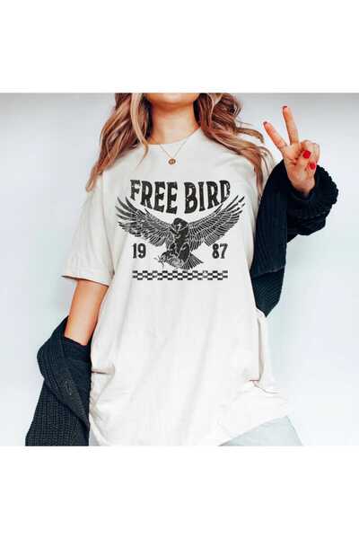 JENOLAN Tricou oversize casual Boyfriend cu imprimeu gratuit cu păsări