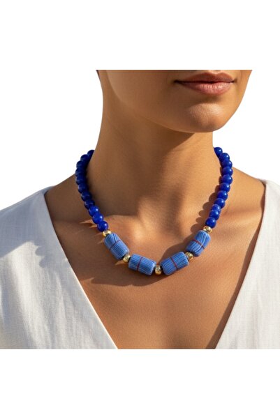 Hello Neo Jewelry Doğal Kobalt Mavi Kedi Gözü Boncuk Ve Çizgili Afrika Boncuk...
