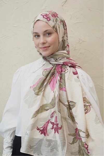 YILDIZ SCARFS شال تينسل فاخر بنمط الأوركيد - كريمي