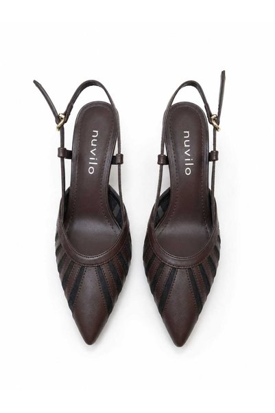 nuvilo Brown Mesh 8.5cm Thin Heel Pointed Toe Stileto Women's Yzlik Shoes