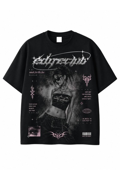 Violon Crna unisex oversize Y2K cyber girl majica sa printom u grunge stilu