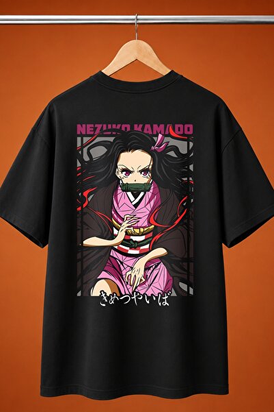 Nezuko Kamado Demon Slayer Vector Gratis Baskili Oversize Tisort