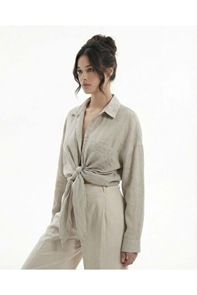 CKM MODA Konule embroidered pocket detailed oversize shirt gray