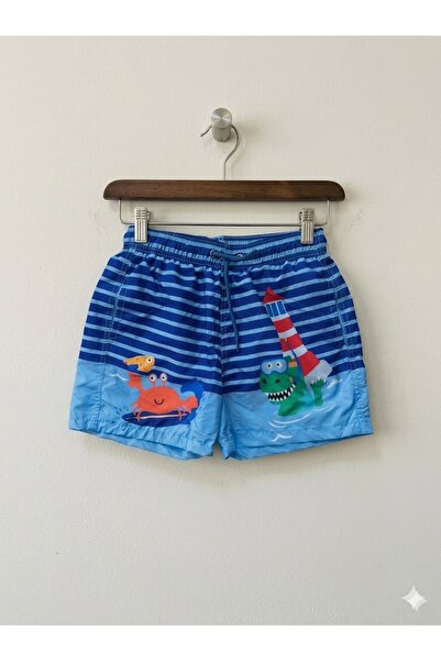 Motebarn Wear Pantaloni scurți de baie pentru băieți, cu dungi albastre, plas...