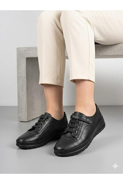 Voyager Women's Black Genuine Leather Orthopedic Sole Casual Shoes
