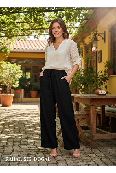 CESSTORE 100% Cotton Muslin Women's Tapered Leg Trousers Comfortable Fit with...