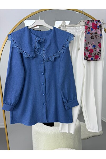 modasindoma Lace Collar Detailed Trouser Suit