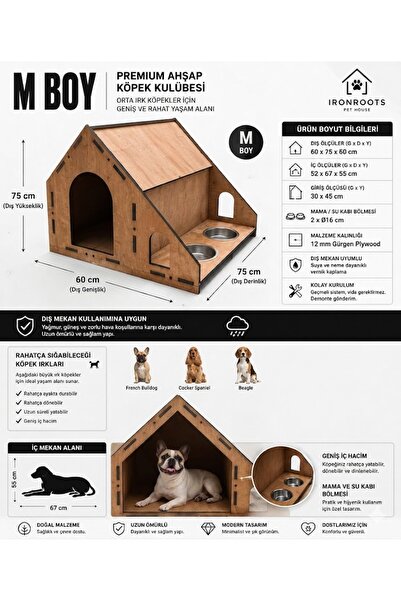 GreenFeedBox Köpek Kulübesi-Marin Kontra Dış Kullanıma Uygun 3 Farklı Boyuta ...
