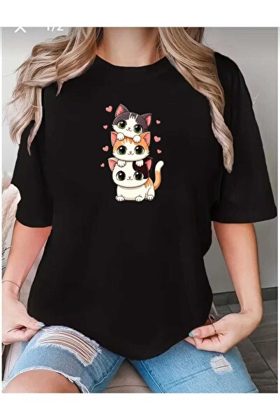 tkn your style Tricou cu imprimeu cu pisici drăguțe și simpatice pentru femei