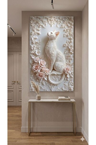 zeyrada Premium 3D Kabartma Görünümlü Beyaz Kedi Kanvas Tablo - Özel Tasarım ...