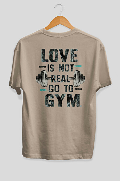 Ankhises Tricou bej cu imprimeu la spate, supradimensionat, pentru sală, 100%...