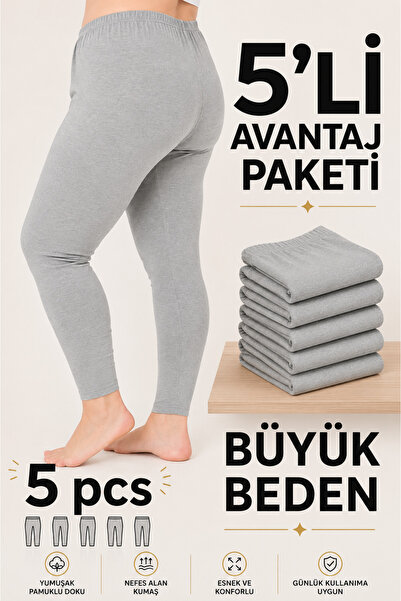 Altınay Women's 5-Pack Plus Size Underwear Leggings - 90% Cotton