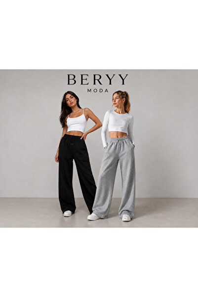 BERYY MODA Double Black and Gray Wide-Leg Sweatpants Set - at Home, Sports, a...
