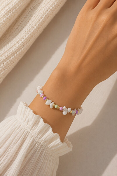 MakeWell Natural Sea Shell Beaded Bracelet – Adjustable Women's Bracelet with...