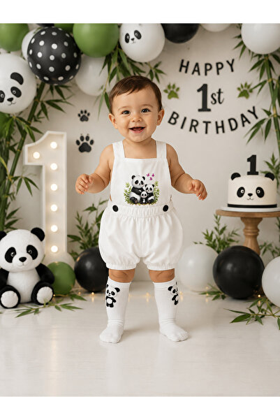 Feriatolye Panda konseptli tulum erkek coçuk doğum günü salopet