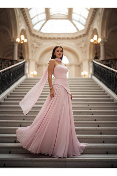 Gülcan Luxury Şal detaylı tül kloş abiye