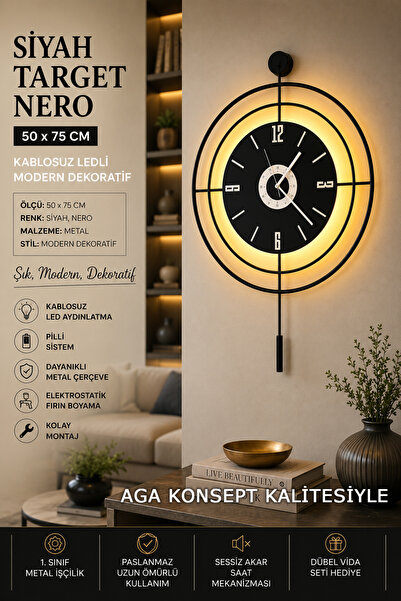 AGA KONSEPT LED'li NERO SİYAH Hedef Kristal Nano ABS (BÜYÜK BOY 50 X 75 Cm), ...