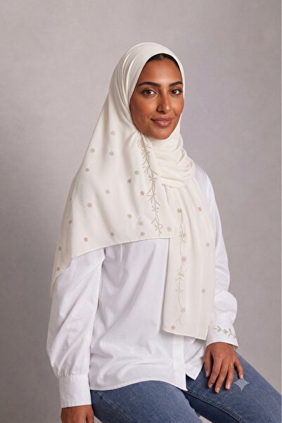 Veil Designer Azaara Off White Floral Two Layers with Colorful Embroidery on ...