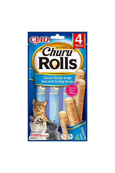 Inaba Ciao Churu Rolls Gustări pentru pisici cu pui, ton și scoici 4x10g