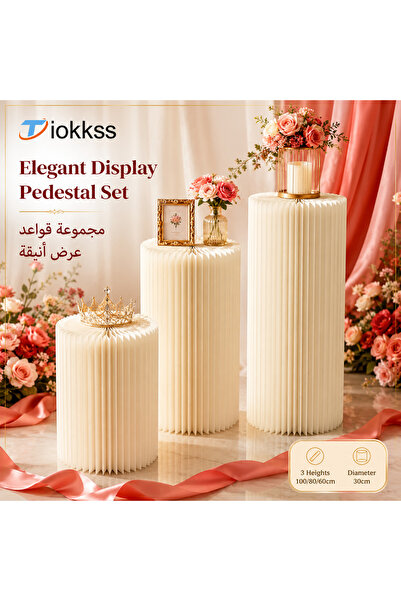 Tiokkss مجموعة من 3 قطع من حوامل العرض الورقية القابلة للطي بلون الكريم لتزيي...