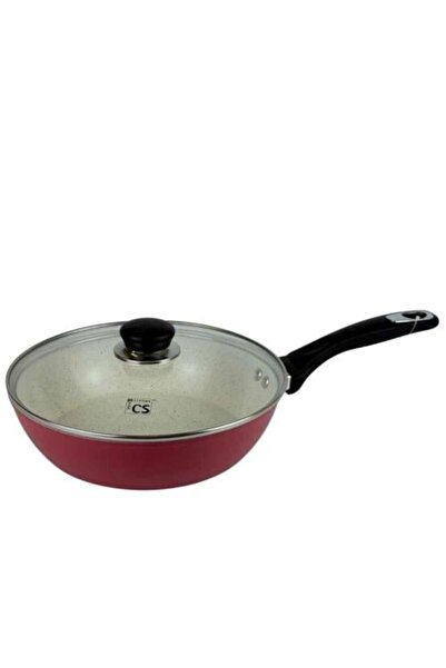 Generic مقلاة جرانيت مع غطاء زجاجي - مقبض مقاوم للحرارة 24 سم