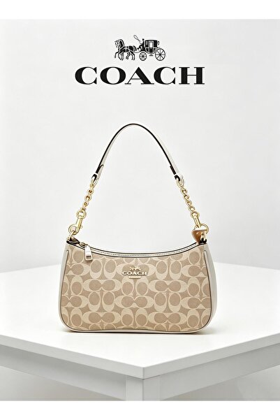 coach house حقيبة كتف تيري بتصميم كلاسيكي وطباعة مميزة، حقيبة يد متعددة الاست...