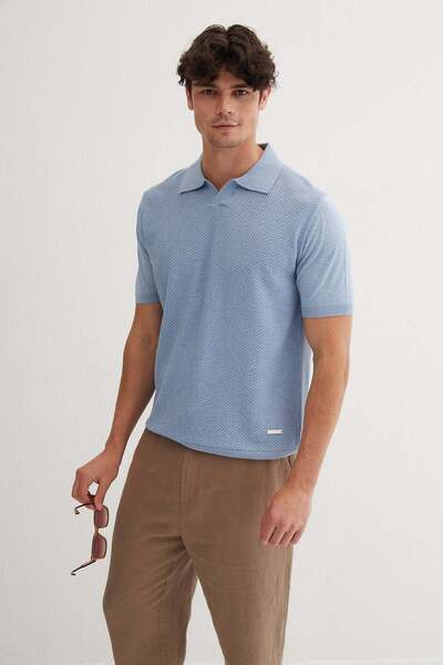 Silk and Cashmere Açık Mavi Kevin Kısa Kollu Polo Yaka Triko
