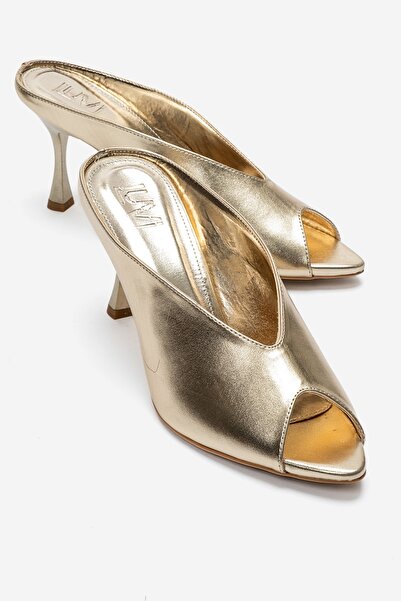 LuviShoes Pelina Gold Skin Women's Thin Heeled Slippers