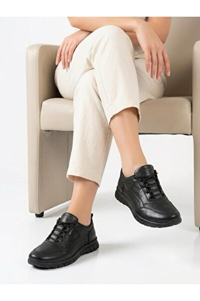 Voyager Women's Black Genuine Leather Orthopedic Sole Casual Shoes