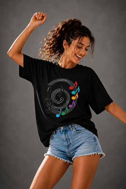 ArtYus Μπλουζάκι Unisex Oversize με στάμπα μουσικών νοτών και λαιμόκοψη ποδηλ...