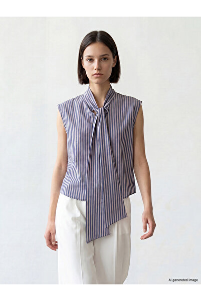 LC Waikiki Nevavm Women's Striped Shirt with Tie Detail