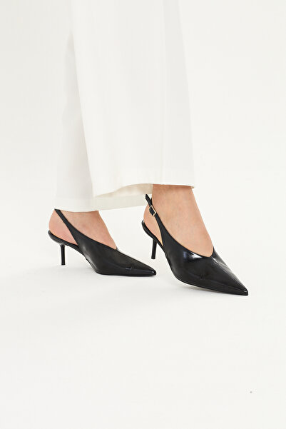 SHOELUKS Mila Black Slingback Heeled Shoes
