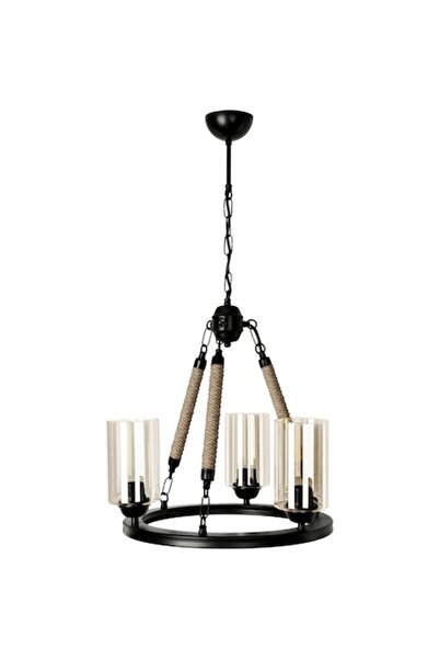 Cojom Corp de iluminat Lotus cu 3 becuri metalice negre acoperite cu frânghie