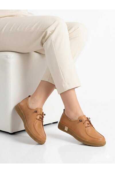 Lütfi Women's Tan Genuine Leather Orthopedic Soft Sole Casual Shoes