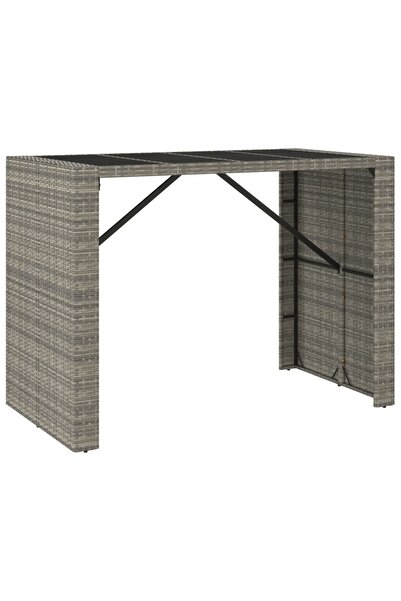 vidaxl Masă de bar cu blat din sticlă, gri, 145x80x110 cm, poliratan