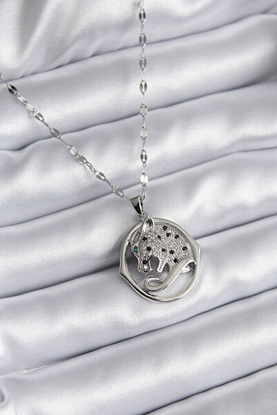 OGHAMAY 316L Steel Silver Color Zircon Stone Jaguar Model Women's Necklace
