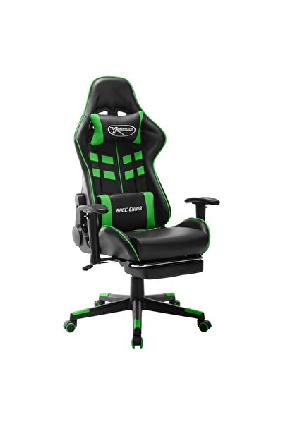 vidaxl Scaun jocuri cu suport picioare, negru/verde, piele artificială