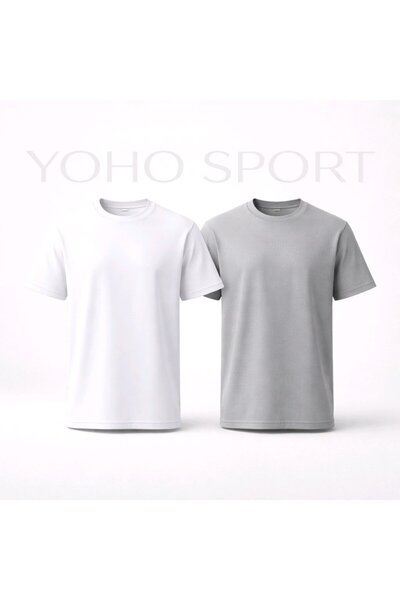 YOHO SPORT Unisex osnovni kroj, 100% pamuk, mekana tekstura, BELA-SIVA majica...