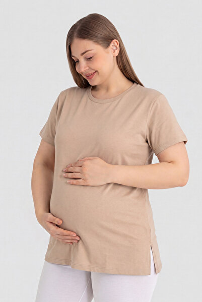 Arma Yıldız Tricou de maternitate cu mânecă scurtă din bumbac Lycra bej Îmbră...