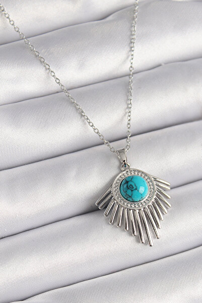 OGHAMAY 316L Steel Silver Color Chain Blue Beaded Zircon Stone Women's Necklace