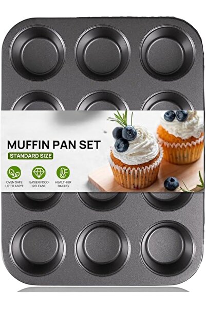 The Bros Muffin Pan for Baking, Nonstick Cupcake Tin 12 Cup, 2 Pack Cup Cake ...