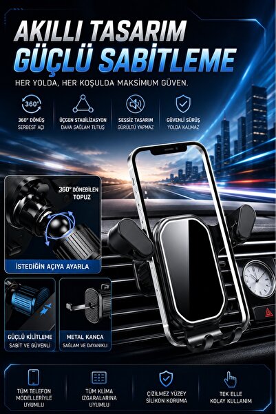 mimtec Izgara Telefon Tutucu - 360 Dönebilen Kancalı Tüm Telefonlara Uyumlu Araç İçi Telefon Tutucu