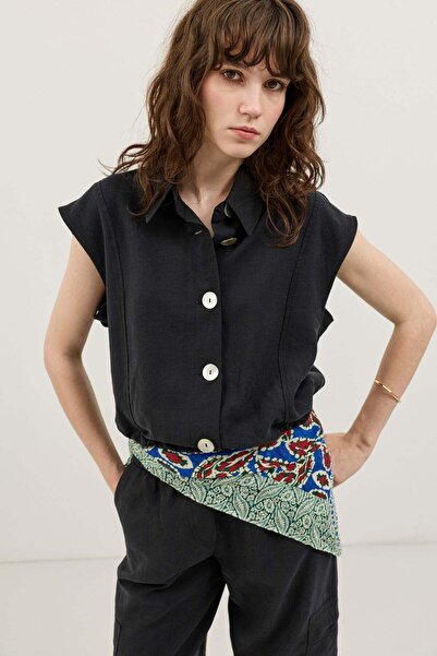 Antioch Black Lyocell Blend Buttoned Women's Vest